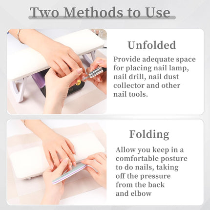 Nail Arm Rest for Nail Tech, Foldable Hand Stand for Nail Tech with PVC Table Mat Microfiber Leather Nail Arm Rest with Bracket Manicure Arm Rest for Nail Salon Technician (White)