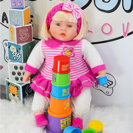 Chubby Baby Doll Girl 24" Lifelike Soft Body with Sounds & Hair Bibi Doll Toy