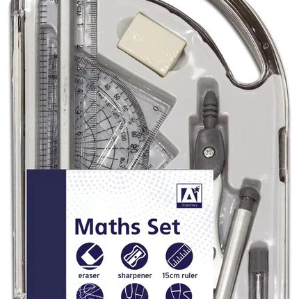 9 Piece Maths Geometry Set Back to School Exam Stationery Compass Protractor CMA