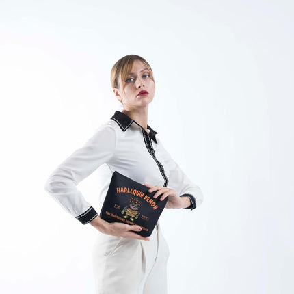 Nightmare Christmas Merch Harlequin Demon Embroidered Makeup Bag Horror Character Merch Halloween Movie Gift (H Demon 1993 UK)