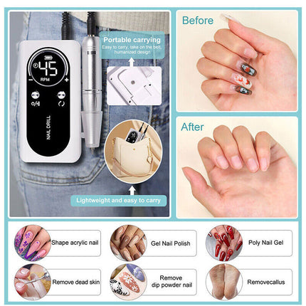 45000RPM Pro Rechargeable Wireless Electric Nail Drill Machine Portable Manicure
