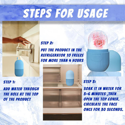 Ice Face Roller, Reusable Silicone Mold Face Massage Eye Facial Beauty Skin Care Tools Apply Ice for Shrink Pores anti Wrinkle Reduce Puffiness Improve Skin Elasticity, Striped, Light Blue
