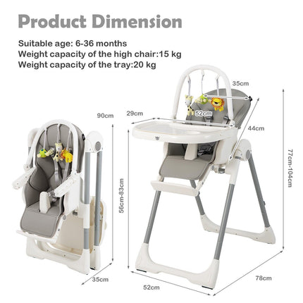 4-In-1 Foldable Baby High Chair with 7 Adjustable Heights and 4 Reclining Angles