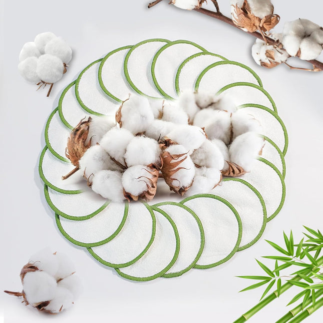 Reusable Makeup Remover Pads,  20Pcs Reusable Cotton Pads with 10 Facial Sponges Cleansing, Natural Bamboo Cotton Rounds 2-Layers Washable Face Cotton Pads with Laundry Bag