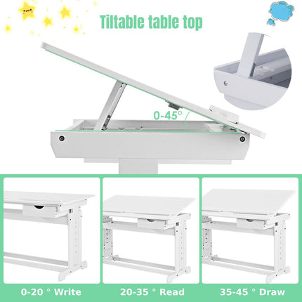 Children'S Height Adjustable Tilting Drawing Table with Storage