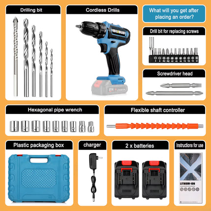 21V Cordless Impact Drill High-Power Rechargeable Electric Drill Lithium Battery Multifunctional Screwdriver