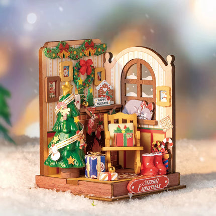 Rolife Miniature House Christmas Gifts Fireplace Decoration for Home Bookshelf Dollhouse 3D DIY Wooden Puzzle Model