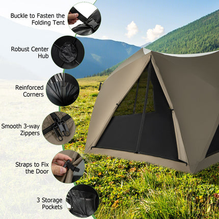 6-Sided Family Tent with Rainfly, Skylight, 3 Doors, 3 Windows
