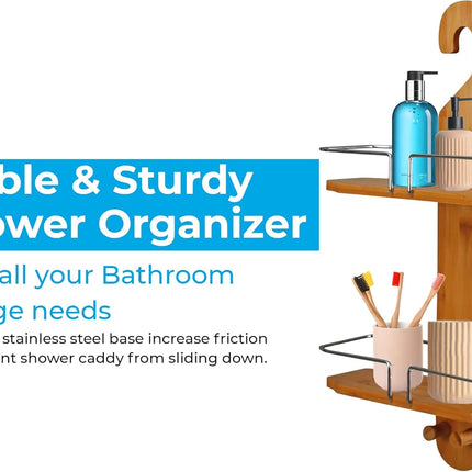 Blue Canyon Bamboo Shower Caddy 2 Tier Hanging Caddy, No Drill Bamboo Bathroom S