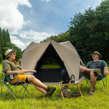6-Sided Family Tent with Rainfly, Skylight, 3 Doors, 3 Windows