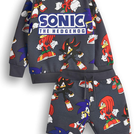 Boys Sweatshirt & Shorts Set | Kids All over Print Graphic Sweater with Matching Bottoms | Shadow Knuckles Apparel Outfit for Gamers | Daywear Gaming Character Merchandise Gift