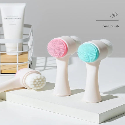 2PCS Manual Facial Cleansing Brush, 2-In-1 Facial Cleansing Brush, Silicone Double Sided Exfoliating Brush, Deep Cleansing Skin Keratin Cleaning System, Wash Makeup Massaging