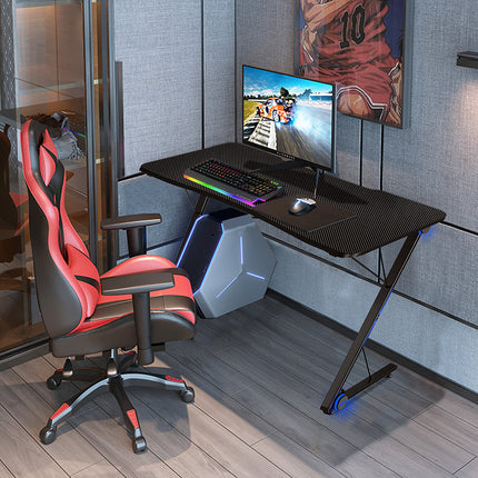 43.5” Ergonomic Gaming Desk Z-Shaped Professional Gamer Workstation LED Lights