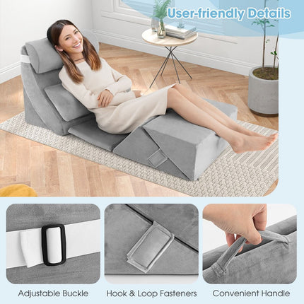 7 PCS Adjustable Support Pillow Set Bed Wedge Pillows with Memory Foam