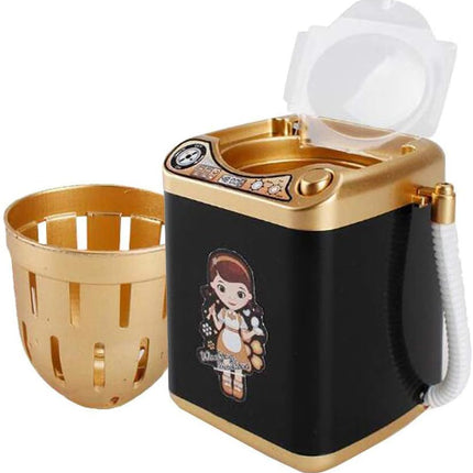 Electric Makeup Brush Cleaner Spinner Machine - Electronic Mini Washing Machine Shape Automatic Makeup Brush Cleaner Dries Deep Cleaning Mini Toy (Gold)