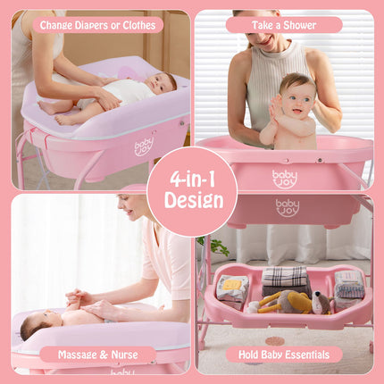 2-In-1 Baby Change Table with Bathtub and Folding Changing Station