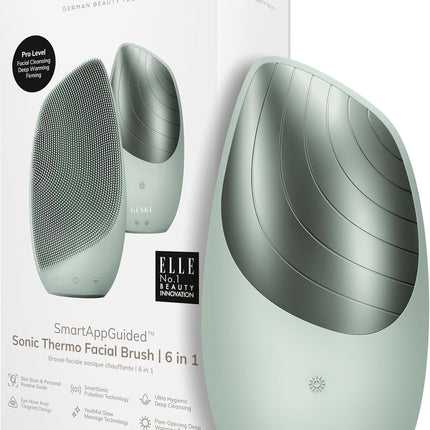 Smartappguided™ Sonic Thermo Facial Brush | 6 in 1 | Skin Cleansing | Cleansing Brush with Thermal Function | Facial Massager | Electric Facial Brush | Facial Cleansing Device