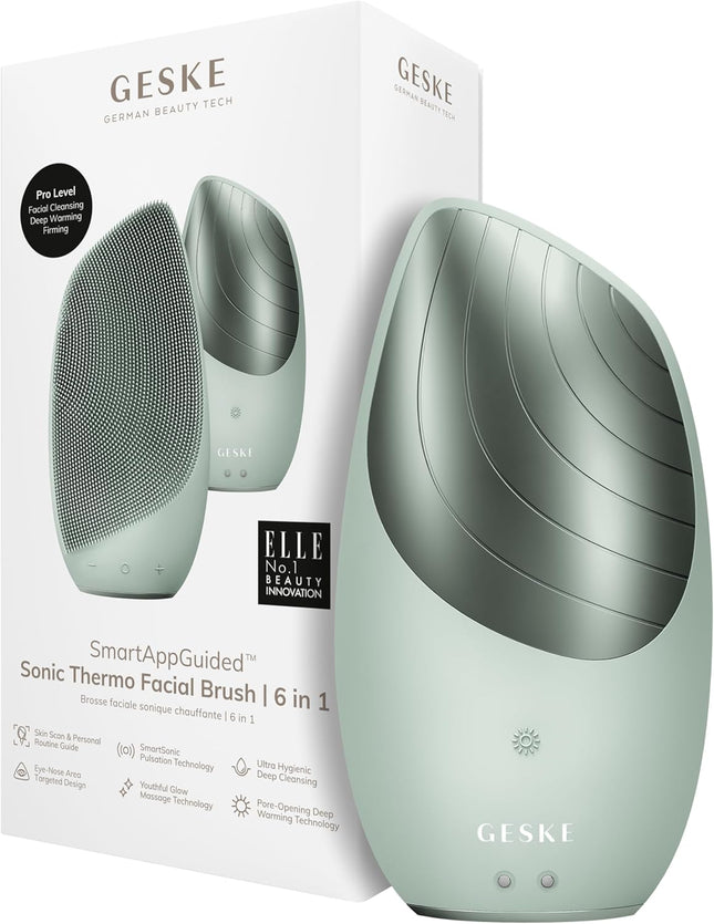Smartappguided™ Sonic Thermo Facial Brush | 6 in 1 | Skin Cleansing | Cleansing Brush with Thermal Function | Facial Massager | Electric Facial Brush | Facial Cleansing Device
