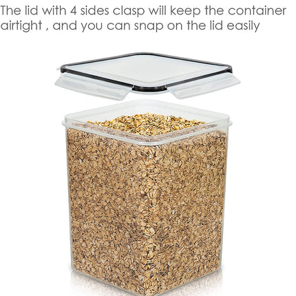 Large Food Storage Containers 5.2L / 175Oz, 4 Pack Plastic Airtight Storage Containers with Lids for Flour, Sugar, Rice, 4 Measuring Cups and 24 Labels, BPA Free, Black