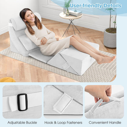 7 PCS Adjustable Support Pillow Set Bed Wedge Pillows with Memory Foam