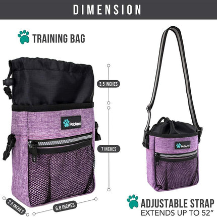 Dog Treat Pouch | Dog Training Pouch Bag with Waist Shoulder Strap, Poop Bag Dispenser | Treat Training Bag for Treats, Kibbles, Pet Toys | 3 Ways to Wear (Purple)