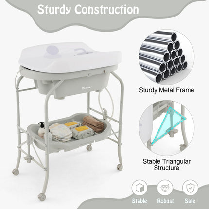 2-In-1 Baby Change Table with Bathtub and Folding Changing Station