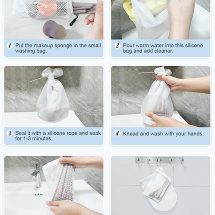 Makeup Brush Cleaner, Silicone Makeup Sponge Cleaning Bag with Mesh Laundry Bags to Effectively Clean and Dry Makeup Sponge, Powder Puff, Brush