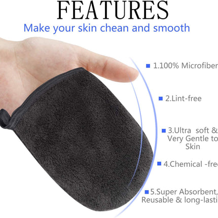Makeup Remover Mitten Microfibre Face Cloth Reusable Soft Facial Cleansing Gloves for All Skin Types 13Cm X 10Cm 3 Pack Darkgrey