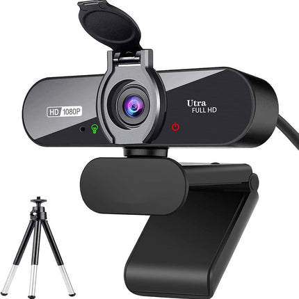 Webcam, 1080P Pro HD Webcam with Stereo Microphone, 110° Wide Angle, Privacy Cov