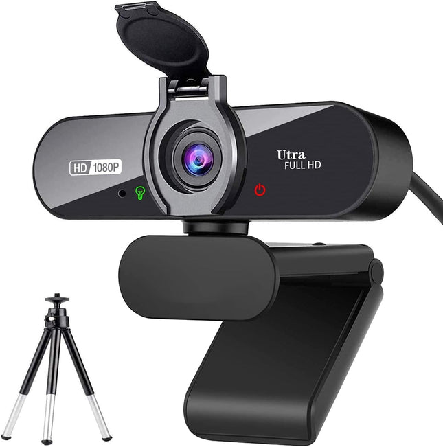 Webcam, 1080P Pro HD Webcam with Stereo Microphone, 110° Wide Angle, Privacy Cov