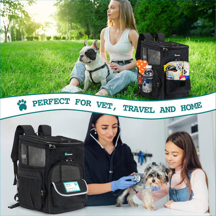 Pet Carrier Backpack for Small Cats, Dogs, Puppies | Airline Approved | Ventilated, 4 Way Entry, Safety and Soft Cushion Back Support | Collapsible for Travel, Hiking, Outdoor (Black)