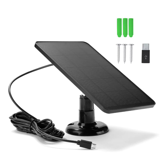 10W 5V Solar Panel Phone Charger 360° Adjustable Mounting Solar Plate Charger Micro USB Type-C Port for Outdoor Security Camera