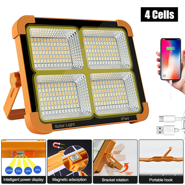 1500W LED Work Light Solar Powered Cordless Portable Outdoor Light 6000Mah USB