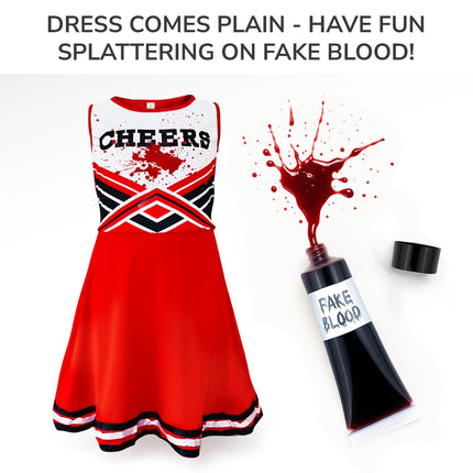 Childrens Kids Zombie Cheerleader Fancy Dress Costume & Blood Halloween