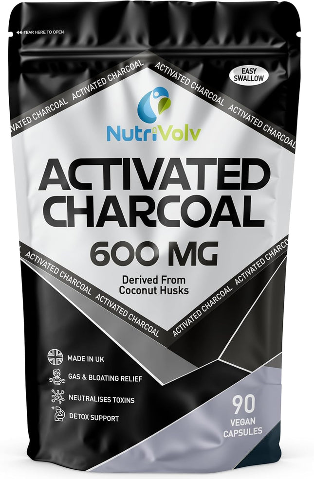 Activated Charcoal 600Mg | 90 Capsules | Reduce Flatulence, Gas & Bloating | Det