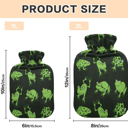 Hot Water Bottle with Cover, Funny Green Frog 1L Leakproof Hot Water Bag for Hand Feet Warmer, Neck, Shoulder, Back, Muscle Pain Relief, Cold Compress