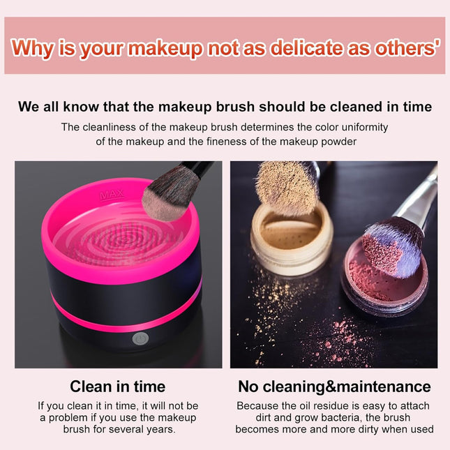 Make up Brush Cleaner, Electric Makeup Brush Cleaner Machine for All Size Makeup Brushes, USB Automatic Quick Wash in Seconds, Gifts for Women and Teen Girls, Rose