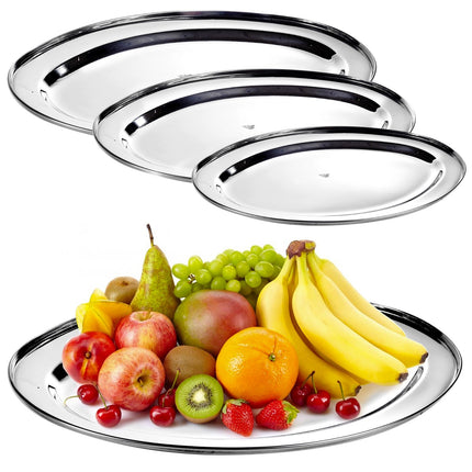 Oval Silver Effect Serving Plate Dinner Tray Platter Mirror Tableware Polished