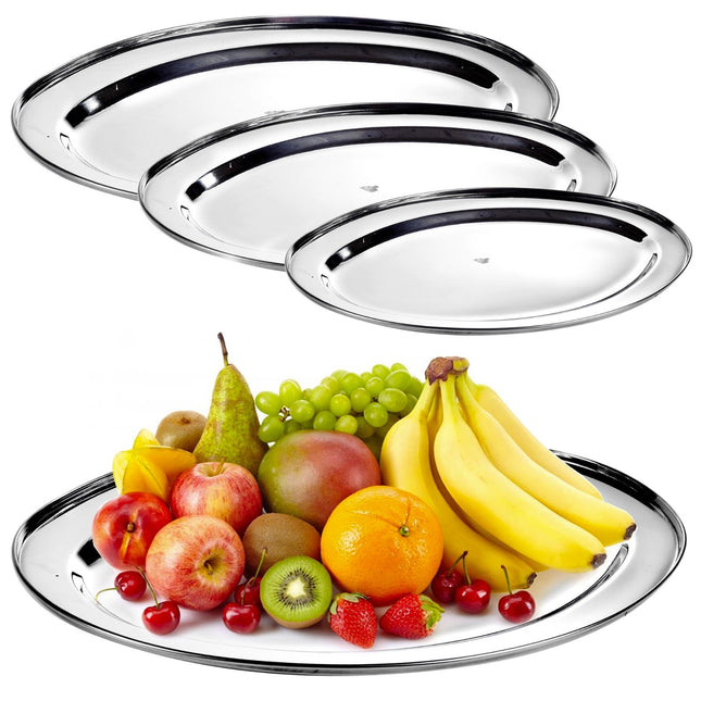 Oval Silver Effect Serving Plate Dinner Tray Platter Mirror Tableware Polished