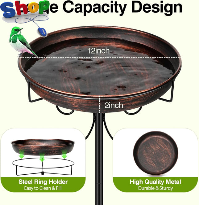 35In Metal Bird Bath for Garden, Vintage Freestanding Birdbaths & Supports, Bird