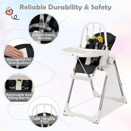 4-In-1 Foldable Baby High Chair with 7 Adjustable Heights and 4 Reclining Angles