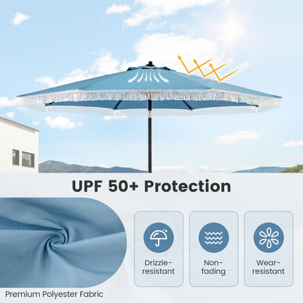 9 FT Patio Umbrella with Fringe Tassel Umbrella with Tilt and Crank