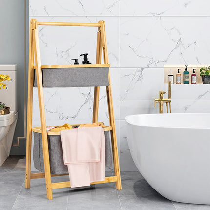 Bamboo Laundry Basket with Fabric Storage Bins