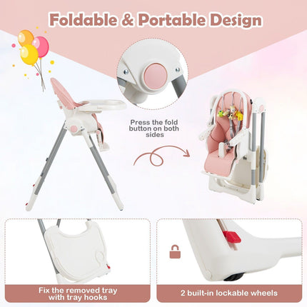 4-In-1 Foldable Baby High Chair with 7 Adjustable Heights and 4 Reclining Angles