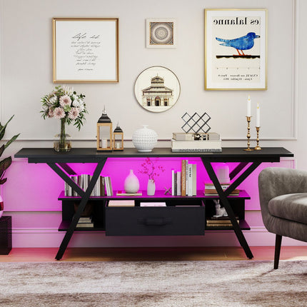 3-Tier Entertainment Center with LED Lights and Power Outlets