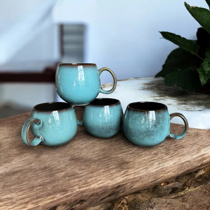 Reactive Duck Egg Blue Large Sphere Coffee Mugs Set of 4