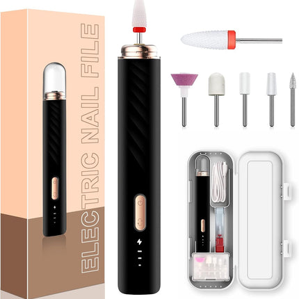 Nail Drill Electric Nail Files Professional Rechargeable Electric Nail Drill Machine with Ceramic Nail Bit for Beginners, Nail Drill Machine Set for Polish Nails, Manicure and Pedicure Tools (Black)