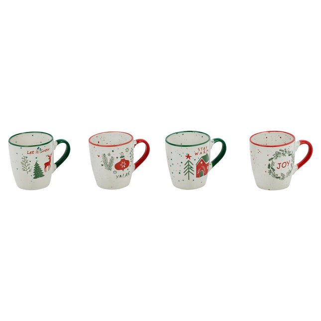 4/8 Pcs Mugs Ceramic Stoneware Festive Christmas Design Tea Coffee Gift Box Set