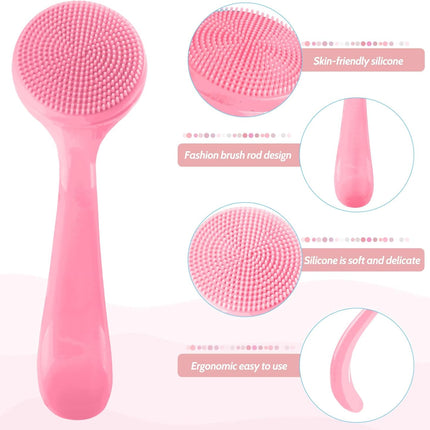 2Pack Silicone Face Brush Manual Face Scrub Exfoliating Brushes Soft Facial Brushes Waterproof Skin Friendly Face Cleaner Brush for Women Men Blackheads Makeup Residues Removal(Pink)