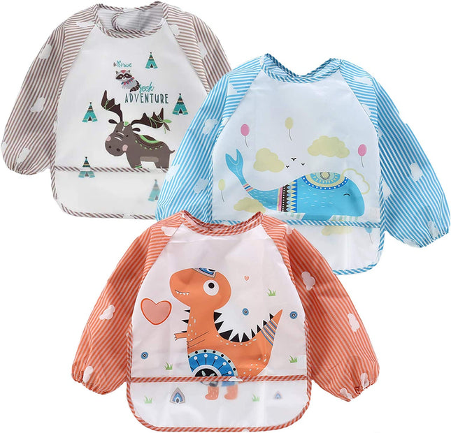 Pandaear (3 Pack Long Sleeve Bibs| Waterproof Full Sleeve Bib for Baby Infant To